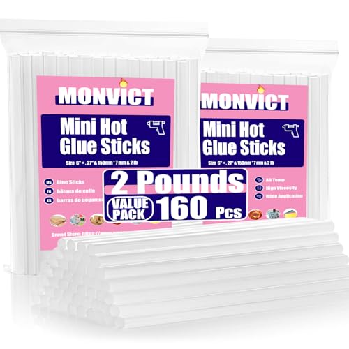 MONVICT Mini Hot Glue Sticks 0.27 in. Diameter, 6 in. Length - 2 LBS Clear High Adhesion Hot Melt Glue Sticks for Crafts, DIY, Repairs & School Projects - Fits Most Mini Glue Guns