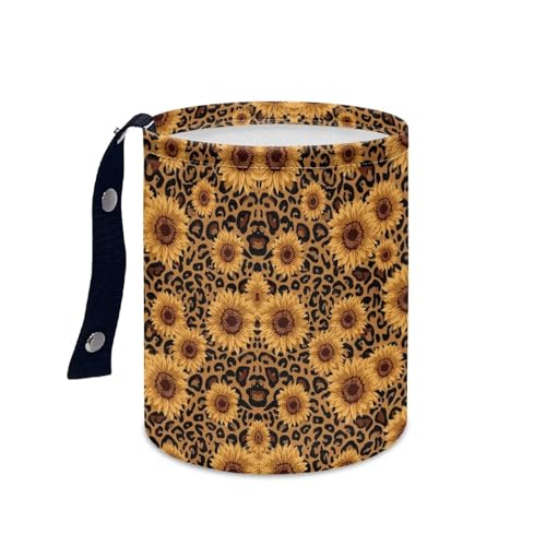 Image of Sunflower Leopard Printed Car Rubbish Bin Portable Driver Garbage Small Mini Can Travel Hanging Garbage Organizer Bag, Large Capacity