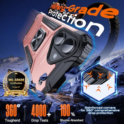 Image of Anqrp Heavy Duty Case for iPhone 16 Case with Enhanced Ring Holder Grip Stand, Military Grade Shockproof Rugged Drop Protective Silicone Hard Slim iPhone 16 Phone Case Cover,Pink Gold