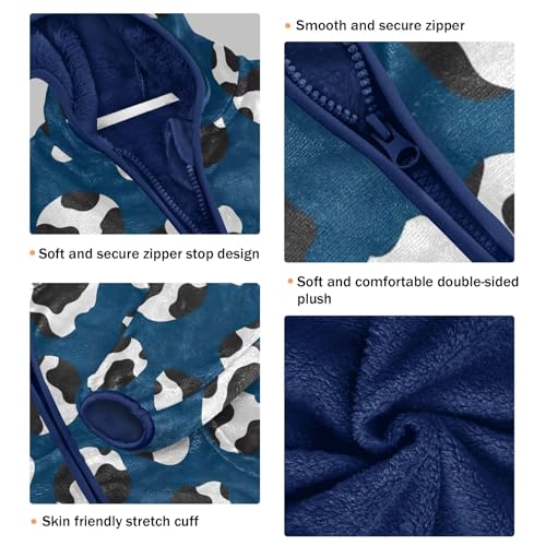 Black White Cow Spots Blue Toddler Boy Fleece Zip up Jacket, Thick Light Fleece Outerwear Jackets 3T3