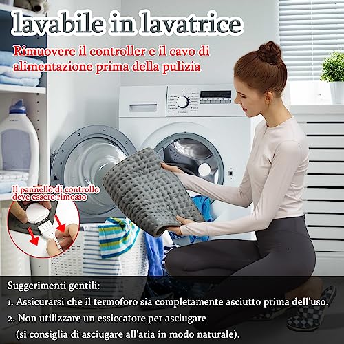 Termoforo Elettrico,Termoforo per schiena, collo, spalle e addome con spegnimento automatico, flanella morbida (Grigio Scuro, 30x60cm) - Immagine 5