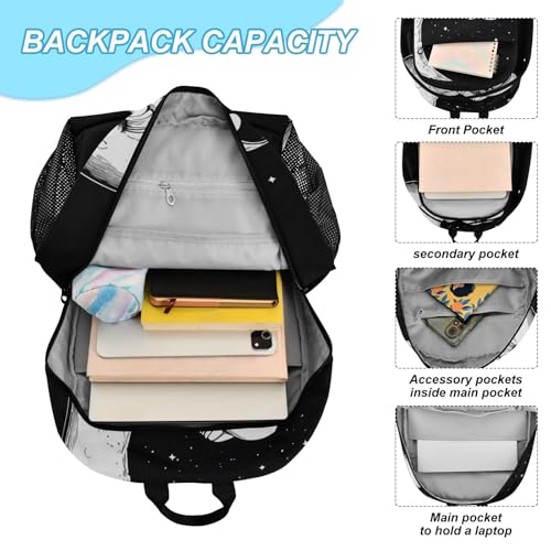 Astronaut on Moon Backpack Lunch Bag Set for Travel Hiking Picnic, Backpacks with Insulated Lunch Box4