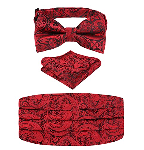 Image of Alizeal Mens Paisley Adjustable Bow Tie Set | Pre-tied Cummerbund Pocket Square Perfect for Weddings Business Formal Events