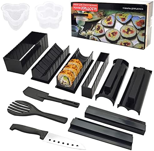 XXL Deluxe Sushi Maker Set - 15 Pièces - Sushi Bazooka - Tapis En Rouleau Assiettes De Service En Ardoise Baguettes Coupe Avocat Nigiri Maker Eco Friendly Kit Sushi Cadeau Fete Des Meres Zwart