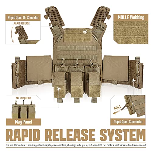 Gloryfire Mens Tactical Vest Quick Release Airsoft Vest Adjustable Breathable Military Weighted Vest For Cs/Training,Brown #TOP1