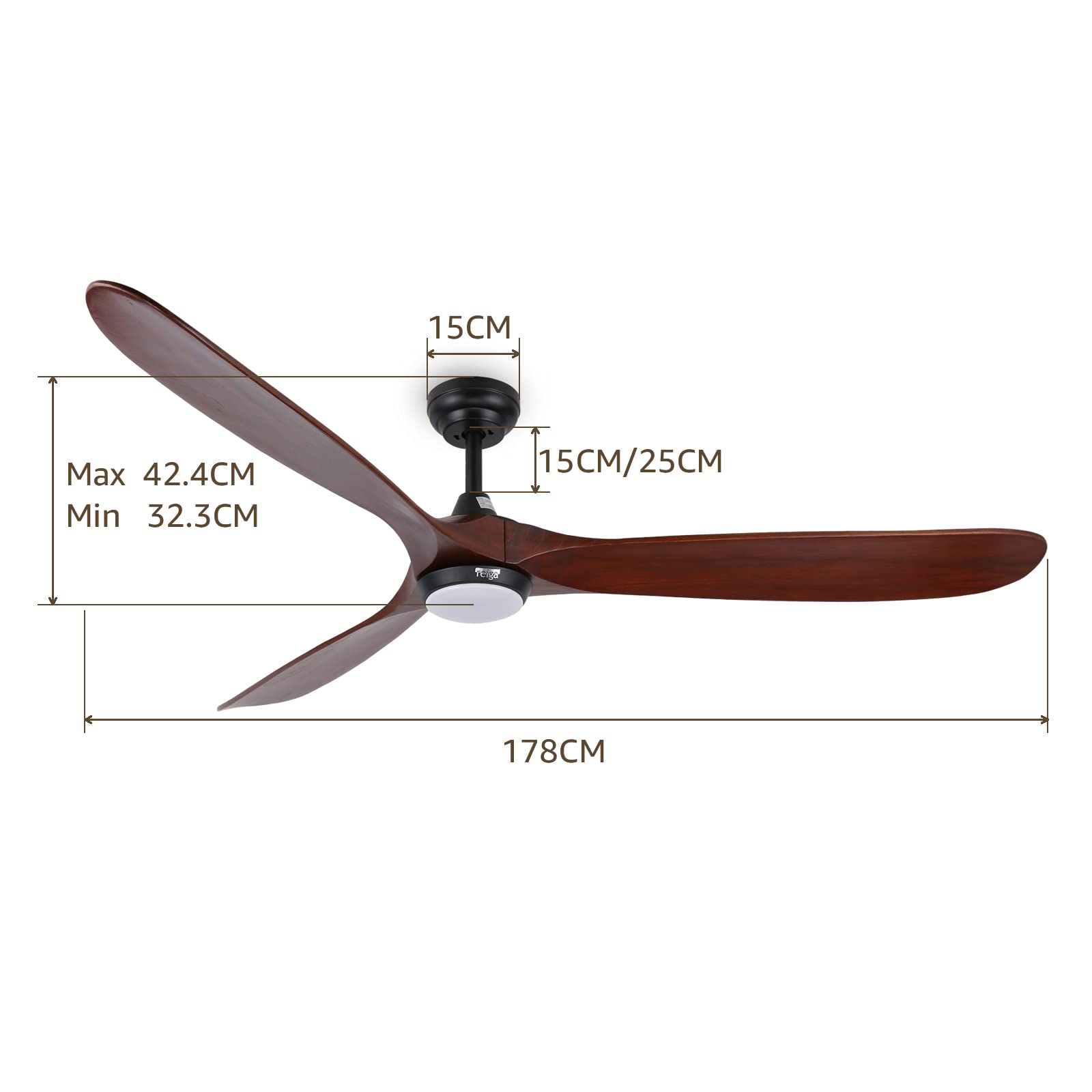 reiga 178 cm Deckenventilator mit LED & Fernbedienung, Innen, Außen