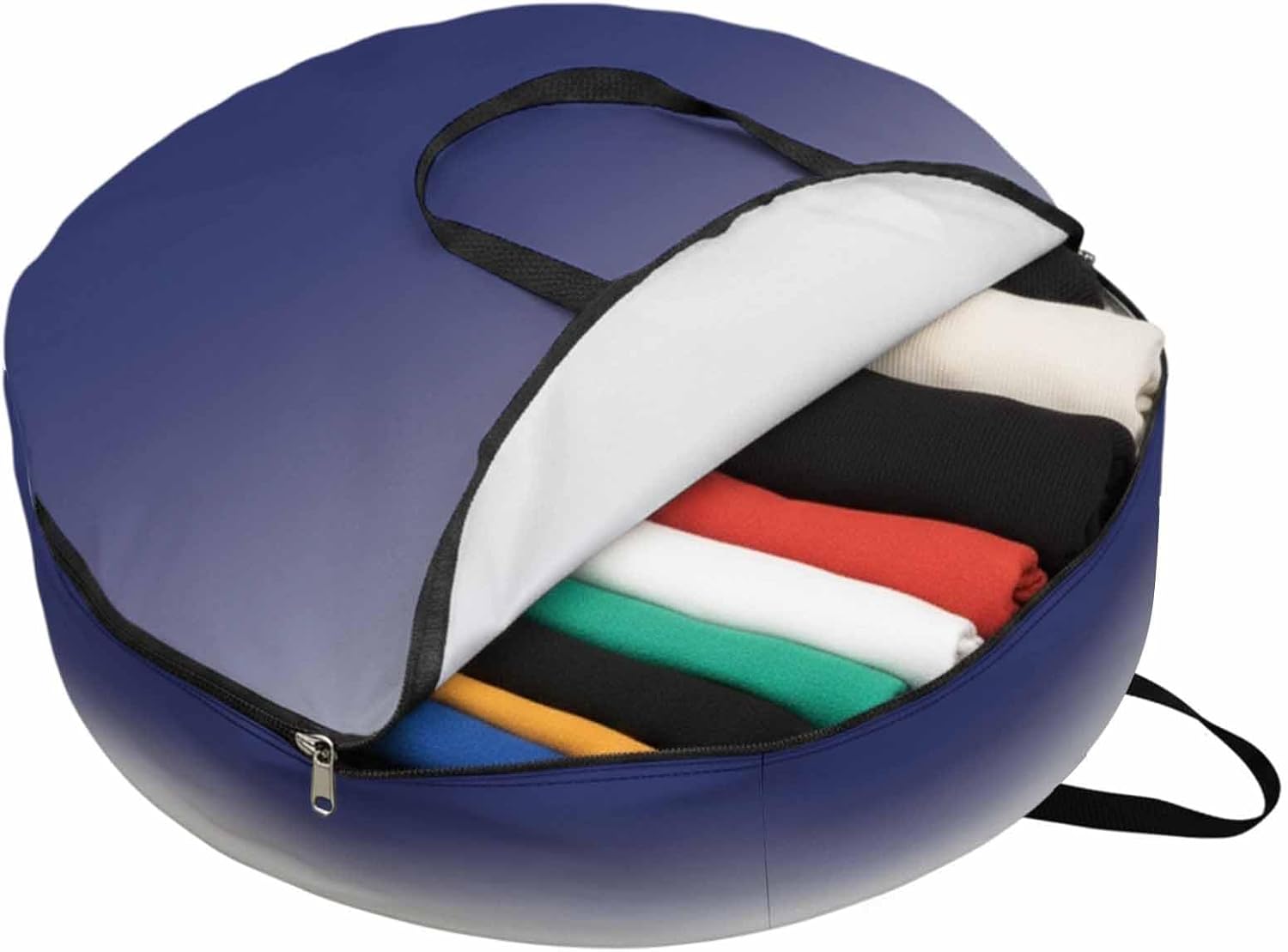 Gray Blue Round Storage Bag 36 Inch, Gradient Clothes Storage Container with Handles Heavy Duty Organizer for Comforter, Bedding & Holiday Wreaths