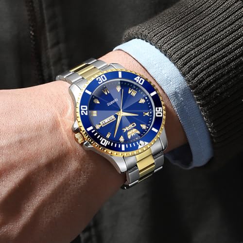 Image of OPK Watches for Men Diamond Roman Analog Mens Watches Waterproof Large Stainless Steel Men Wrist Watch Business Father Gift Watch Blue