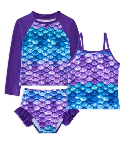 Kinberr Girls Swimsuits 3 Piece Rash Guard Sets Long Sleeve Bathing Suits Size 3-10 Years