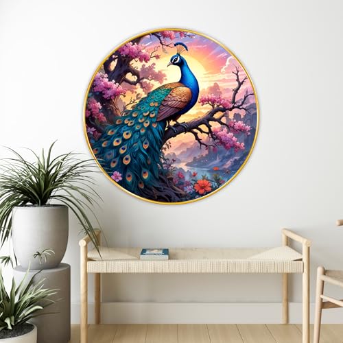 Livin'luxe paintings Peacock modern art Premium Sparkle lamination Golden Slim Frame 58 cm x 58 cm Large Size, For Home/Office/Hotel painting GR152