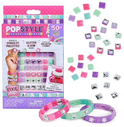 Cool MAKER - POPSTYLE EXPANSION PACK - Kit para Hacer Pulseras - Más de 50 Cuentas con Gemas y 3 Brazaletes de la Amistad - 6068666 - Cuentas para Pulseras - Juguetes Niñas 7 Años +