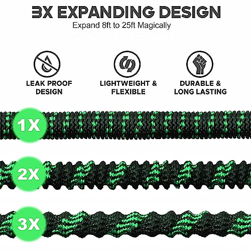 Expandable Garden Hose 25 ft Water Hose with 10 Function Spray Nozzle, Lightweight Flexible Hose with 3/4 Inch Solid Fittings and 4-Layer Latex Core, 25ft Retractable Stretch Hose (Black & Green) - Thumbnail 2