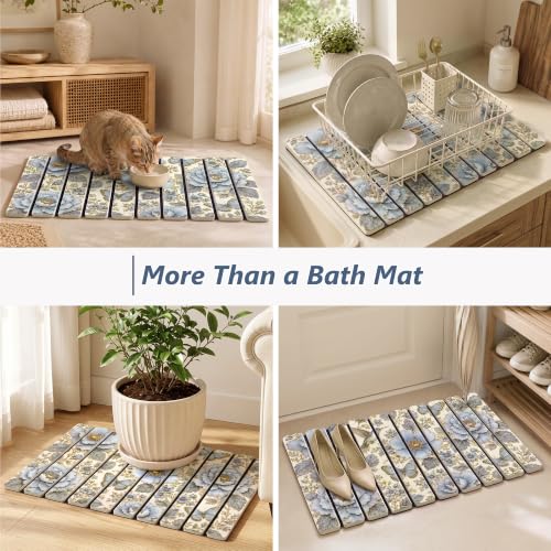 Image of AWW Foldable Stone Bath Mat, Diatomaceous, 23.6 inchx15.5 inch, Blue Garden