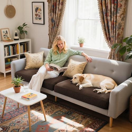 Image of CHUN YI 2 Piece Couch Cushion Covers for Sofa Seat Slipcovers Suitable with Spandex Jacquard Washable Fabric (2 Piece Sofa Cushion Covers, Chocolate)