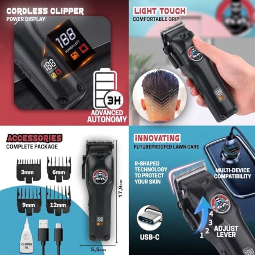 Image of Kit : 360 LED Mirror Clipper 3 Way Barber Self Hair Cutting 3-sided Mirror