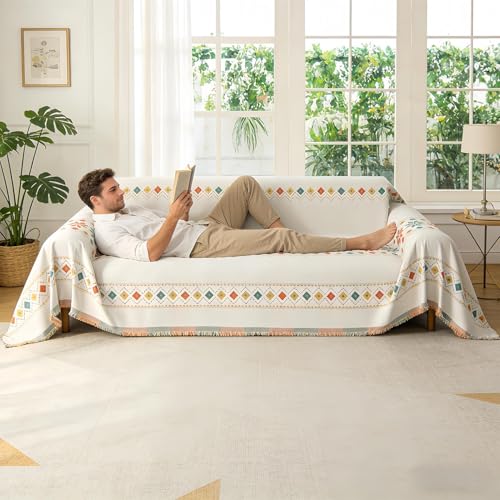 Boho Sofa Cover | 118x71 Inch Reversible Loveseat Throw | Protective Couch Slipcover For Living Room And Bedroom | Decorative Furniture Protector For Home Office Hotel And Studio | Boho Decor - Afbeelding 3