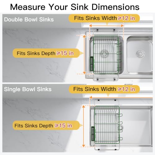 Image of JASIWAY Green Dish Drying Rack in Sink, Dish Drainer with Utensil Holder