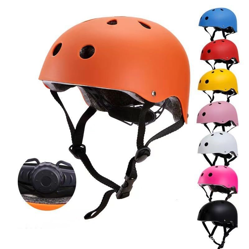 Multifunctional Sports Helmet for Kids & Adults โ Adjustable, Ventilated Safety Helmet for Cycling, Skateboarding, Inline Skating, Balance Bikes, and Ice Skating (Orange, S(48-55cm))
