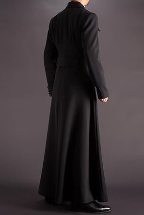 Men's Double Breasted Trench Coat, Slim Fit, Notched Lapel, Ankle Length, Black, Lined