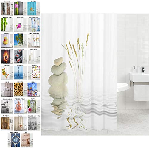 Sanilo Rideau de Douche, Large Choix de Beaux Rideaux de Douche, de Haute qualité, 12 Anneaux Inclus, imperméable, Effet Anti-moisissures (180 x 200 cm, Équilibre)