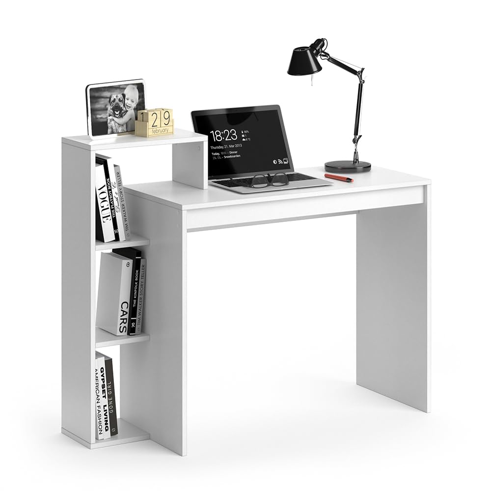 Vicco Bureau Leo, Blanc, 110x40cm | avec compartiments ouverts pour un rangement flexible