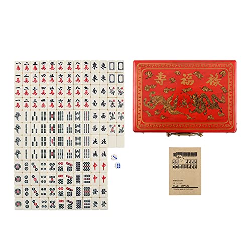 Ironwalls Chinese Mahjong Set With 144Pcs 0.9” Mini Mahjong Tiles, Portable Vintage Traditional Mahjong Majong Mah Jongg Set With 2Pcs Dice & Wooden Carrying Case For Travel Family Party Game #TOP7
