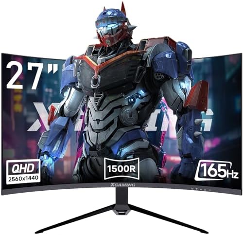Gaming Monitor 27 Inch 144Hz/165Hz QHD 1440p Computer Monitor, 1ms, 98% sRGB HDR 16:9 Wide Display,1500R Curved, FreeSync, Eye Care, Built-in Speakers, HDMI DisplayPort,VESA Mounted, Adjustable