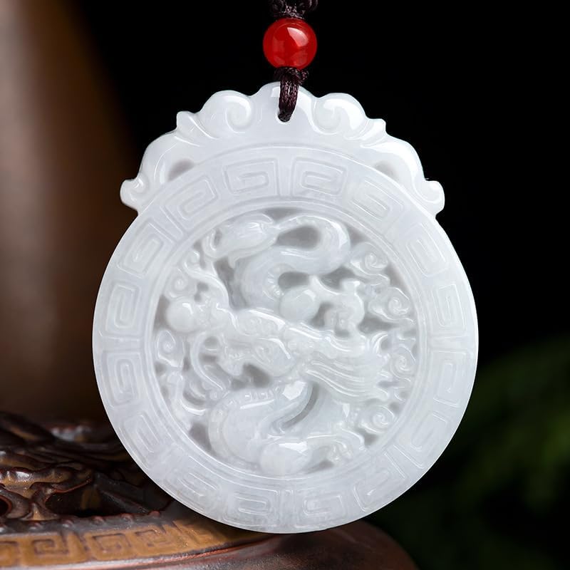 Jadeite Dragon Prosperity Pendant Necklace, Jadeite Waxy White Lace Round Dragon Brand Jade Necklace, is a Unique Gift that Embodies Happiness and Prosperity - Image 3