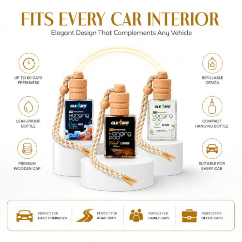 Image of Car Perfume Combo Pack of 3 Air Freshener | Ocean Drift, Petal Bloom & Midnight Leather | Odour Eliminator for Cars, SUVs, & Vans | Premium Auto Interior Freshener Gift Set | 30ml