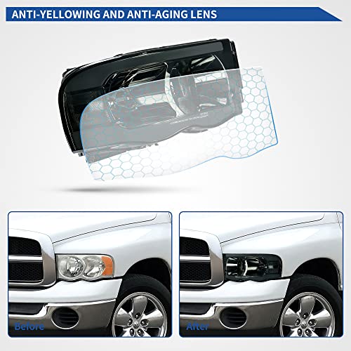 Image of oEdRo LED DRL Headlights Headlamps Compatible with 2002-2005 Dodge Ram 1500 /03 04 05 Dodge Ram 2500 3500 Pickup Smoke Lens