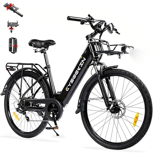 Cyseekin S10 E Bike Herren 26 Zoll, Elektrofahrrad für Erwachsene mit 48V 499,2Wh Akku, 4,4 Zoll LCD Display Ebike mit Hydraulische Federgabel, bis 100km 25km/h Pedelec für Damen City Pendeln