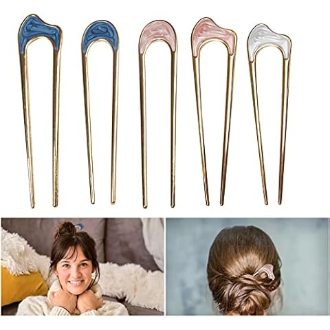 5 Pcs U Shaped Hairpins, Metal & Shell Fork Sticks, Elegant French Hairpins for Women Girls, Perfect for Hair Styling and Birthday Christmas Holiday for Women Girls Hair Styling Accessories Cover