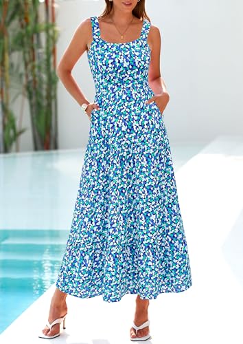 PRETTYGARDEN Womens 2026 Summer Dresses Fashion Clothing Floral Maxi Dress Ruffle Long Flowy Boho Beach Vacation Sundresses (Blue Floral,Medium) — view 6