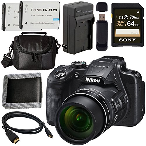 Nikon COOLPIX B700 Digital Camera 26510 + EN-EL23 Lithium Ion Battery + External Rapid Charger + Sony 64GB SDXC Card + Small Case Bundle