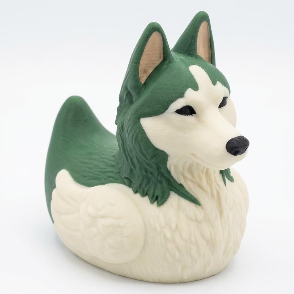 Siberian Husky Duck Figurine - Husky-Duck Hybrid with Pointed Ears & Arctic Coat - Funny Collectible Gift for Dog Lovers & Sled Dog Fans - 3D Printed in Canada (Black) image 3