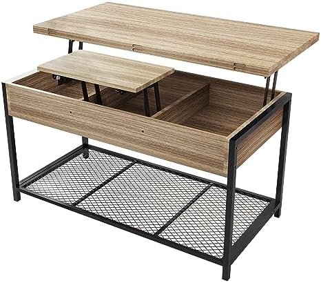 LVSOMT 47” Coffee Table Lift Top, Coffee Table Desk with Storage Shelf，Hidden Compartment, Lift Top Coffee Tables for Living Room/Reception Room/Office, Walnut