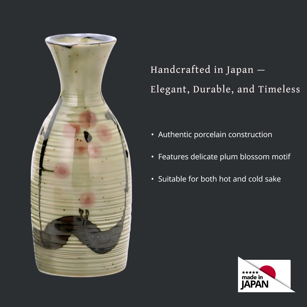 JapanBargain 4977 Ensemble de carafe à saké japonaise en porcelaine prune pour servir du saké chaud et du saké froid, fabriqué au Japon, vert, 250 ml