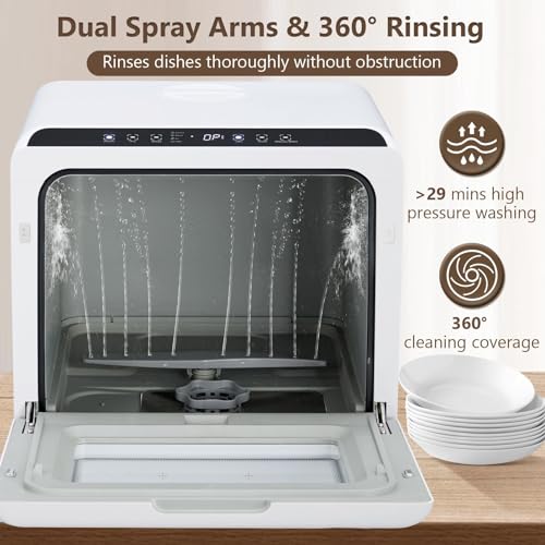 Mini lavavajillas, lavavajillas de mesa con 4 lugares, tanque de agua integrado de 4,5 L, 5 programas, dos modos de suministro de agua, arranque retardado, ideal para familias pequeñas y parejas