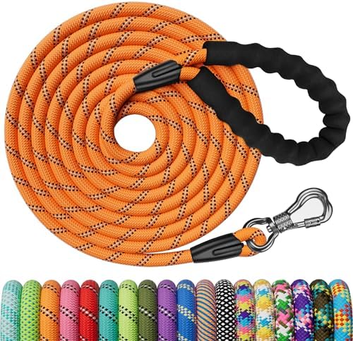 X XBEN Schleppleine für Hunde, 15M Starke Hundeleine mit Bequemen Gepolsterter Griff, Trainingsleine Laufleine für Kleine Mittlere Große Hunde, Abschließbarer Karabiner, Orange