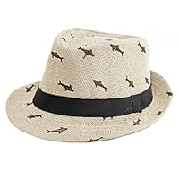 FakeFace Kinder Jungen Mädchen Panamahut Sonnenhut Beach Hut Strohhut Jazz Hut UV-Schutz Sommerhut Strandkappe mit Flugzeugmuster für Kinder von 2-5 Jahre, Beige