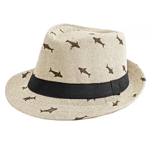 Boys UPF 50+ Fedora Hat Summer Sun Straw Beach Cap Outdoor Short Brim Jazz Cap Panama Trilby Party Hat Fancy Dress Costume Beige