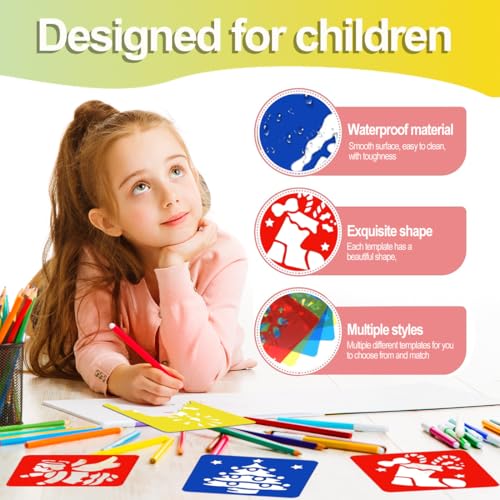 GHPKOTW 6 Stück wiederverwendbare Malvorlagen für Kinder, DIY Weihnachts-Schablonen Set, Kunststoff Schablonen zum Malen, Kreatives Zeichnen Handwerk