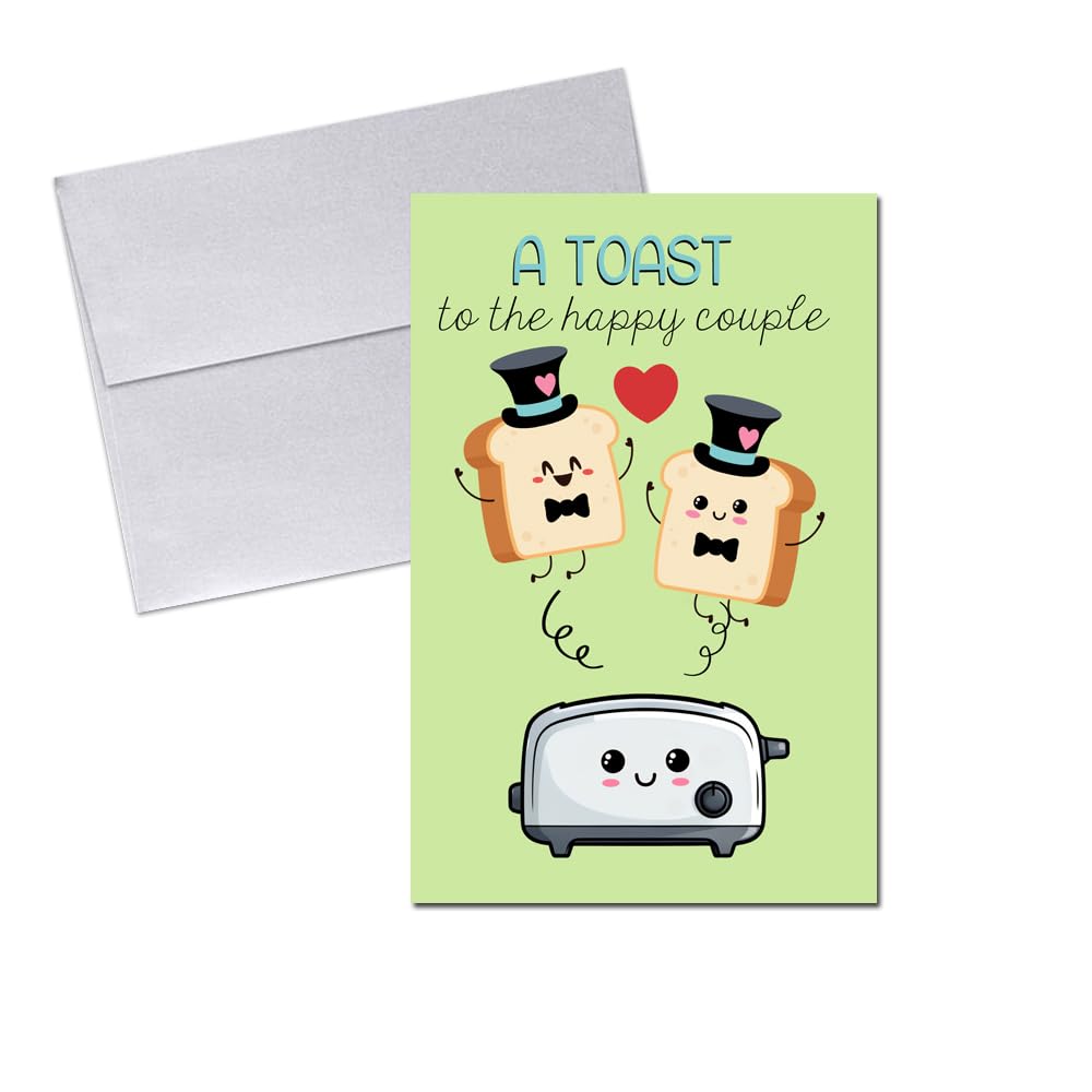 Funny Wedding Cards for Gay Men Newlyweds – Toast to the Happy Couple Silly Bread & Toaster Themed Greeting for Groom and Groom Wedding Day