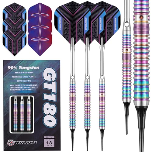 WIN.MAX Darts Metal Tip Set - 90% Tungsten Steel/Soft Tip Darts Set Professional 18 Grams Soft Darts 20/22/24/28 Grams Pro Dart Set with Extra 3 Flights Steel Darts Black 24G