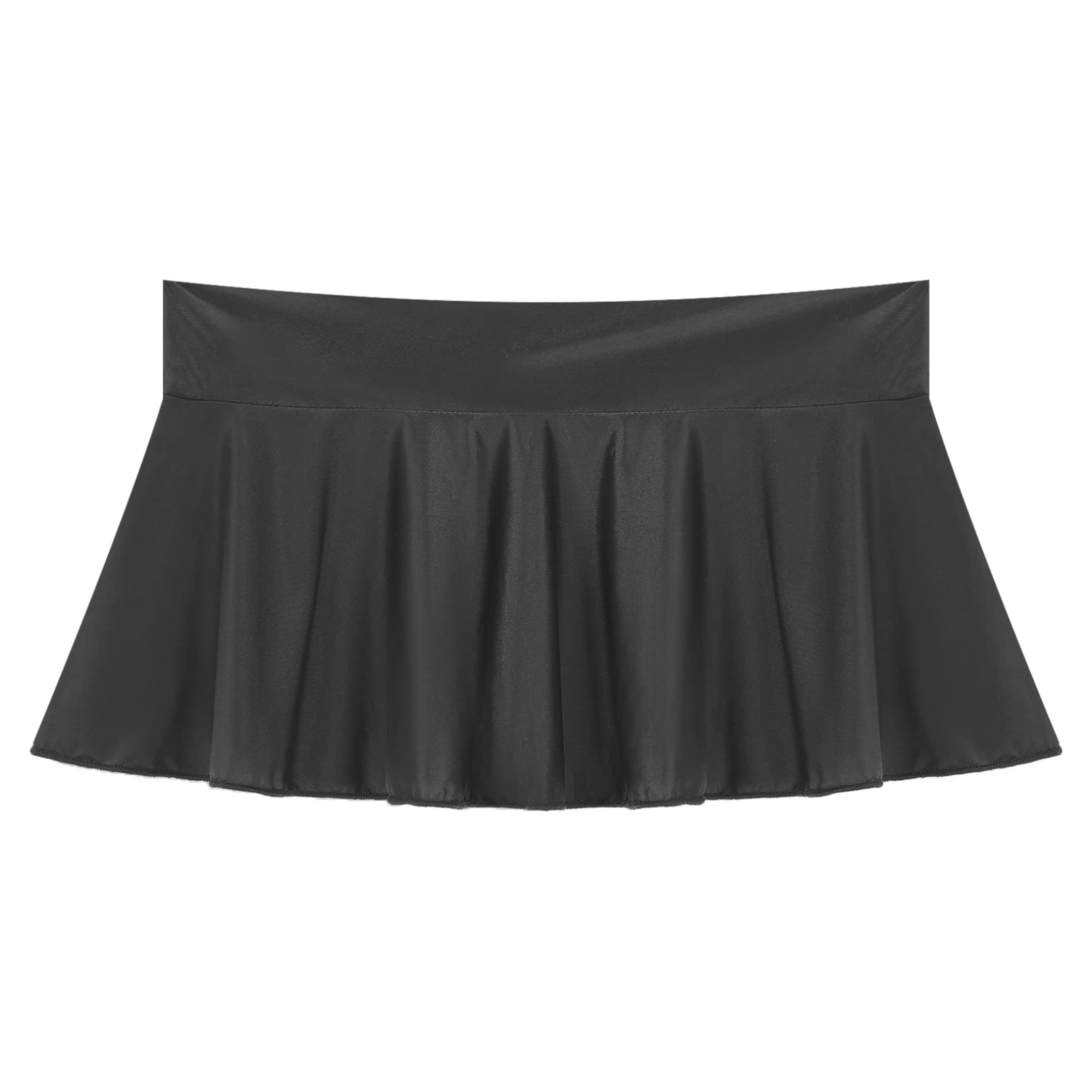 FEESHOW Damen Glanz Minirock Solido Gonna A Pieghe in Nylon Mini Skater Gonna da Scolara Cosplay Erotik Lingerie Party Spiaggia Rave Clubwear