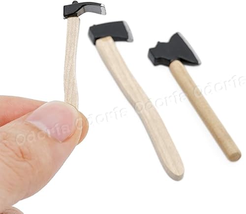 Miniatura 4 de Odoria Hacha miniatura 112, 3 piezas accesorios de decoración de casa de muñecas