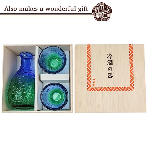 Tikusan Sake Set Glasses, Blue Bottle And 2 Cups Set Made In Japan #TOP5