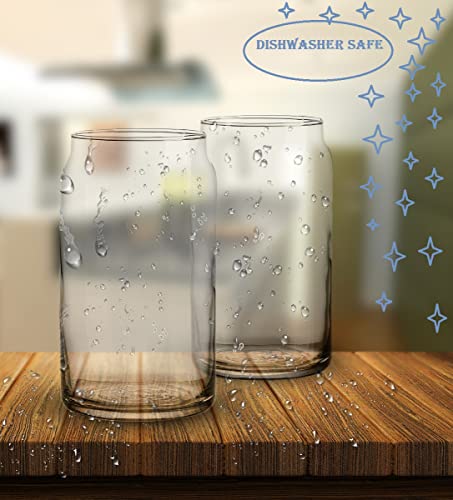 Glaver's Drinking Glasses 8Pc Can Shaped Glass Cup Set, 16Oz Beer Can Glass Coffee Cups, Glass Tumbler, Cocktail Glasses, Whiskey Beer Glasses, Water Glasses, Soda Can Glasses, Collins Glasses. #TOP4