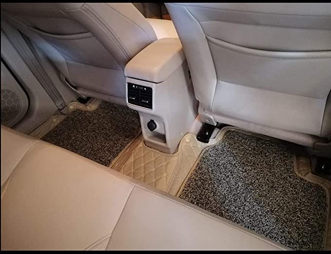 Image of NEXTA Premium Nappa Luxury Leather with Grass Mat Complete Set || 100% Waterproof and Washable||7D Cars Floor Mats for KIA SONET | Color : (Beige)