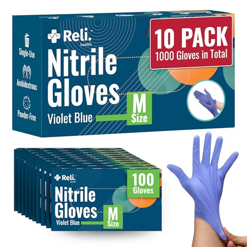 Reli. Nitrile Gloves Medium 1000 Pack | Powder & Latex Free | Disposable
